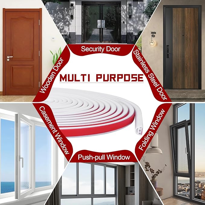 20Ft EPDM Rubber Weather Stripping Door Seal, Self-Adhesive Rubber Window Seal – Soundproof Weather Stripping Door Seal Strip for Doors & Windows(White)