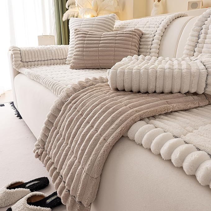 Couch Cover for Dogs Washable,Non Slip Fuzzy Durable Couch Covers for 3 Cushion Sofa Pet Friendly Sofa Cover Dog Thick Soft Slipcovers Protector Couches Mat Bed (White, 27.6"x82.7"/70x210cm)