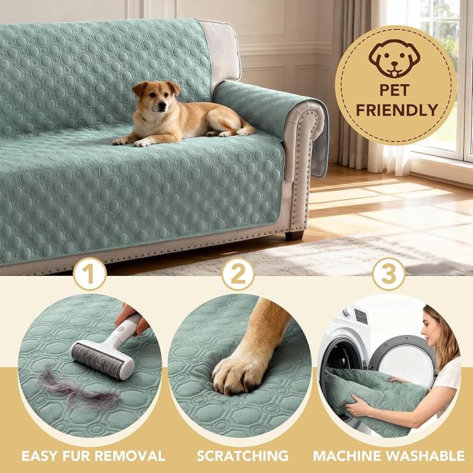 H.VERSAILTEX 100% Waterproof Loveseat Covers for 2 Cushion Couch Thick Durable Couch Covers Triple Nonslip Furniture Protector for Dogs, Children, Pets, Machine Washable (Loveseat, Lily Pad)