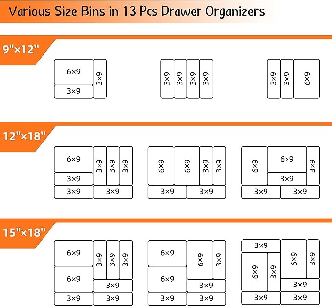 Gonice 13 PCS Drawer Organizer Tray, Interlocking Office Desk Drawer Storage, Black Plastic Organizer Bins for Office Supplies and Tools, Desk Drawer Organizer for Bathroom and Kitchen