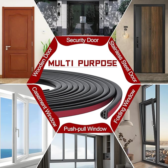 40Ft EPDM Rubber Weather Stripping Door Seal, Self-Adhesive Rubber Window Seal – Soundproof Weather Stripping Door Seal Strip for Doors & Windows(Black)