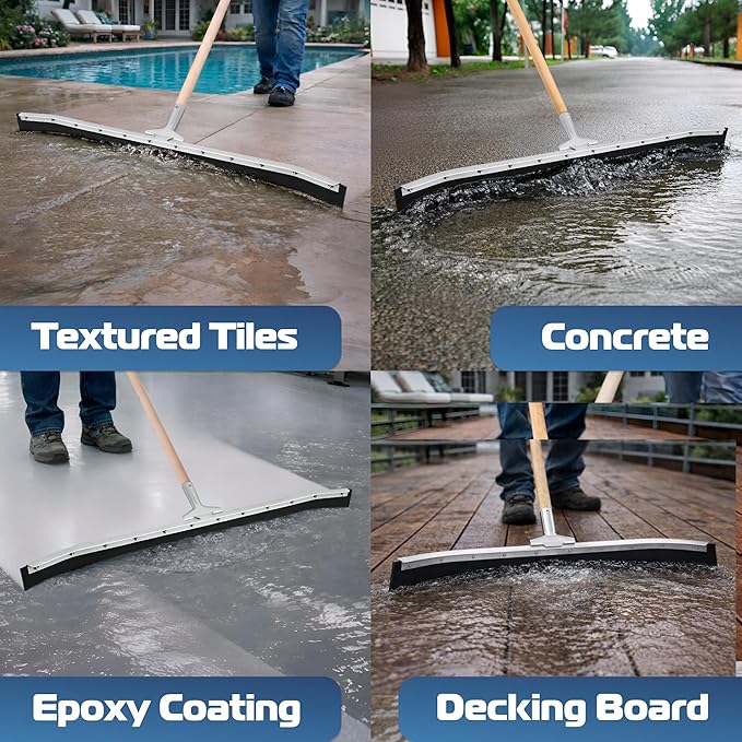 DSV Standard Curved Floor Squeegee 36’’, Rubber Blade Garage Squeegee, Taper Pole Connection - Handle Sold Separately for Tiles, Concrete and Asphalt