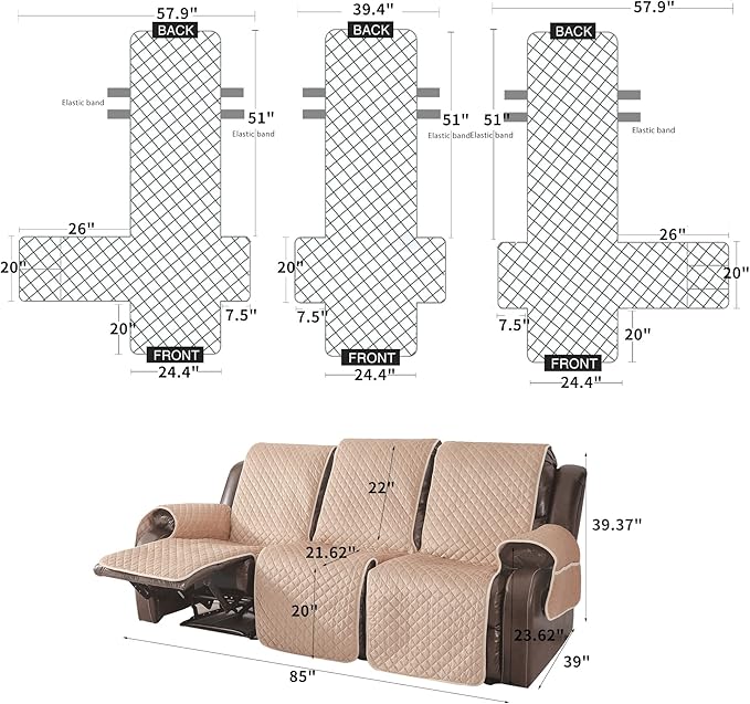 LUFEIJIASHI Velvet Recliner Covers Non Slip Waterproof Large Recliner Chair Covers for Leather Chairs Recliner Sofa Cover for Living Room (Beige, 3 Seater)