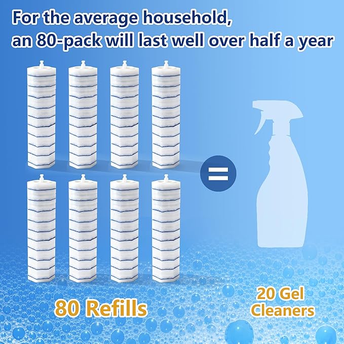 80 Count Toilet Wand Refills for Clorox, Disposable Toilet Brush Head with Rich Foaming, Extra Thick Triple-layer Refills, Strong Cleaning & Scrubbing Power, Disposable Toilet Cleaning System