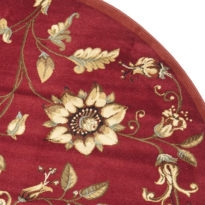 SAFAVIEH Lyndhurst Collection Area Rug - 5'3" Round, Red & Multi, Traditional Floral Design, Non-Shedding & Easy Care, Ideal for High Traffic Areas in Living Room, Bedroom (LNH552-4091)