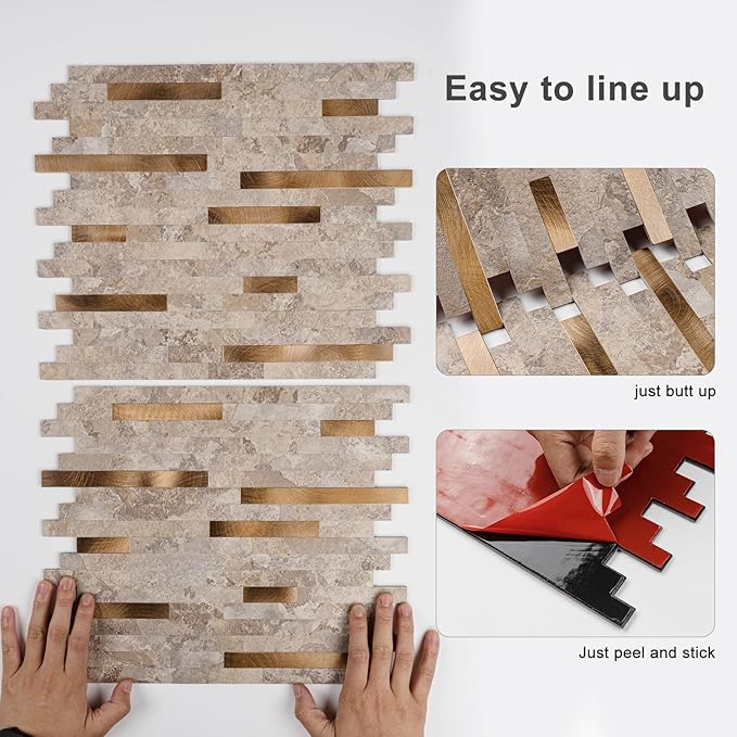 Peel and Stick Backsplash, 10-Sheet Peel and Stick Tiles PVC Wall Tile Stick on Backsplash for Kitchen