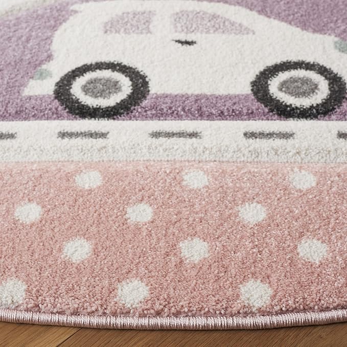 SAFAVIEH Carousel Kids Collection Area Rug - 6'7" Round, Grey & Pink, Non-Shedding & Easy Care, Ideal for High Traffic Areas for Boys & Girls in Playroom, Nursery, Bedroom (CRK193U)
