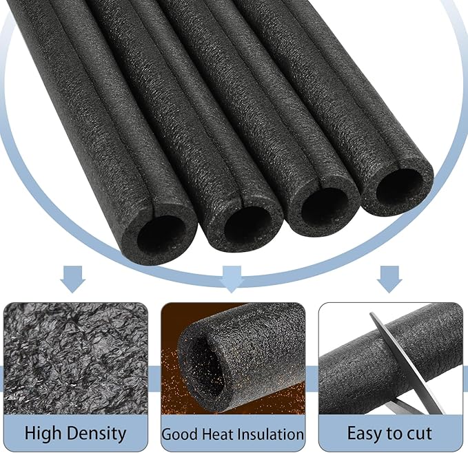 Amylove 8 Pcs 3.3 Feet Foam Pipe Insulation Foam Tube Insulating Water Pipe Pool Swim Noodles Heat Preservation Pipes Covers for Tubing Outdoor Freeze Protection(Black,1/2 Inch)