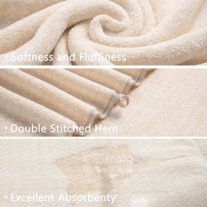Ycosy 18 Piece Bath Towels Set,100% Microfiber Family Bathroom Towel with Hanging Loops-6 Bath Towels,6 Hand Towels,6 Washcloths,Quick Dry Highly Absorbent Shower Towel for Bathroom,Hotel,Spa-Beige