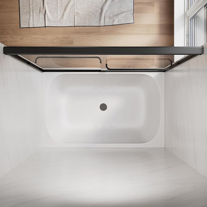 SUNNY SHOWER Double Sliding Glass Door 60" W x 62" H Shower Door 1/4" Tempered Glass Sliding Door Semi-Frameless Shower Glass Enclosure Bypass Walk in Shower Cabin, Matte Black