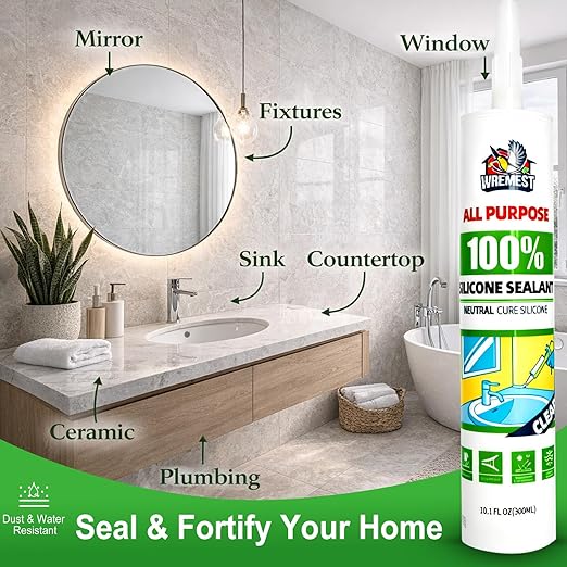 Waterproof Silicone Caulk, 10 fl oz, 12 Pack, Clear