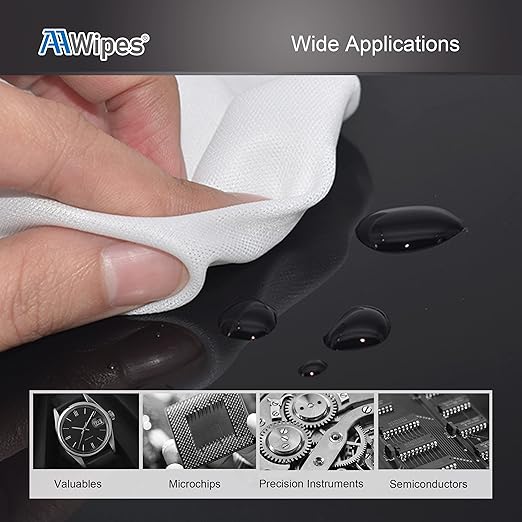 AAwipes Knitted Microfiber Cleanroom Wipers 9"x9" (Bag of 100 Pcs, 180gsm) Superfine Polyester-Polyamide Lint Free Cloths for Fiber Optics, Ultrasonically Sealed Edge, Class 100 Cloths (MF18009)