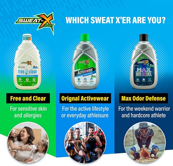 SWEAT X Original Activewear Laundry Detergent Liquid - Natural Washing Detergent for Activewear & Gym Clothes - Non Toxic Laundry Detergent for Sensitive Skin - Concentrated, 45 Loads (1 Bottle)