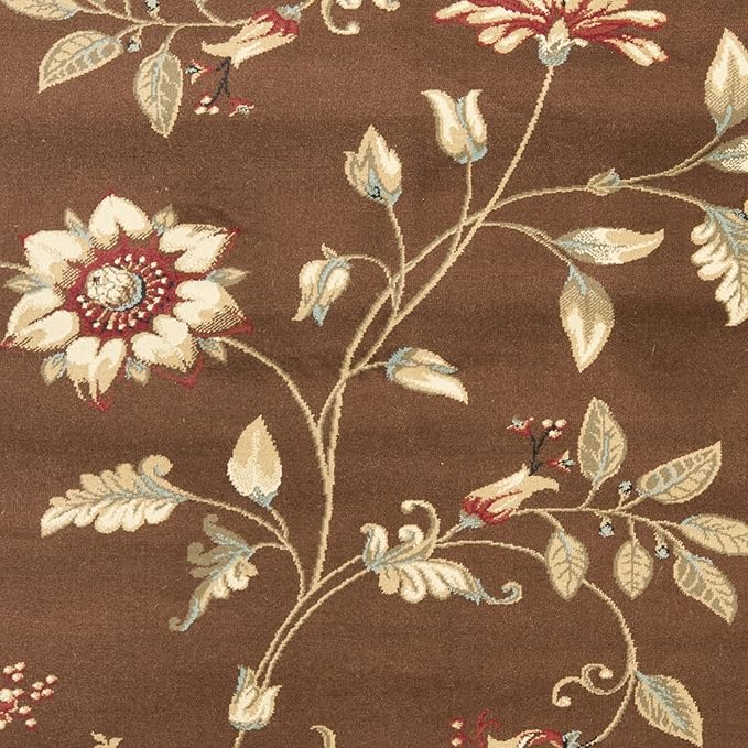 SAFAVIEH Lyndhurst Collection Area Rug - 5'3" x 7'6", Brown & Multi, Traditional Floral Design, Non-Shedding & Easy Care, Ideal for High Traffic Areas in Living Room, Bedroom (LNH552-2591)