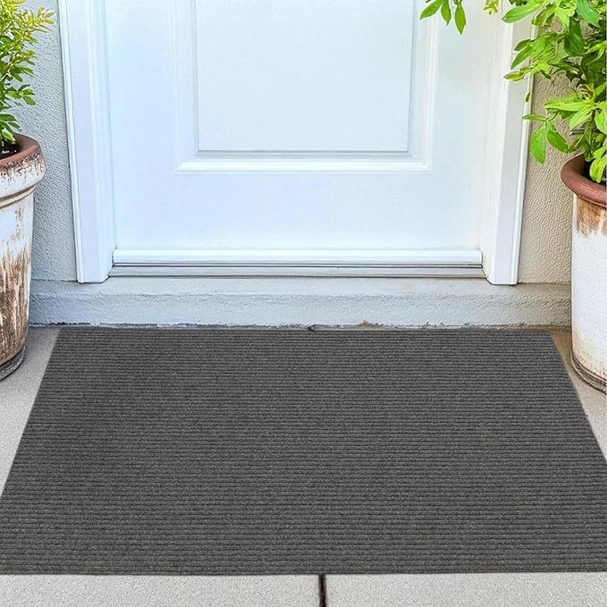 iCustomRug Ribbed Hallway Runner – 3'x12' Brown, Indoor/Outdoor, Non-Slip TPR Rubber Backing, Low-Profile All-Weather Carpet, Non-Shedding & Easy Care, Utility Rug Ideal for High Traffic Areas