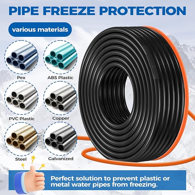 45FT(3FT-200FT) Pipe Heating Cable for Pipe Freeze Protection, Heat Cable for Water Pipes(Metal and Plastic), Pipe Heat Tape Keeps Water Flowing at -40°F 5w/ft, 120V Plumbing fixture