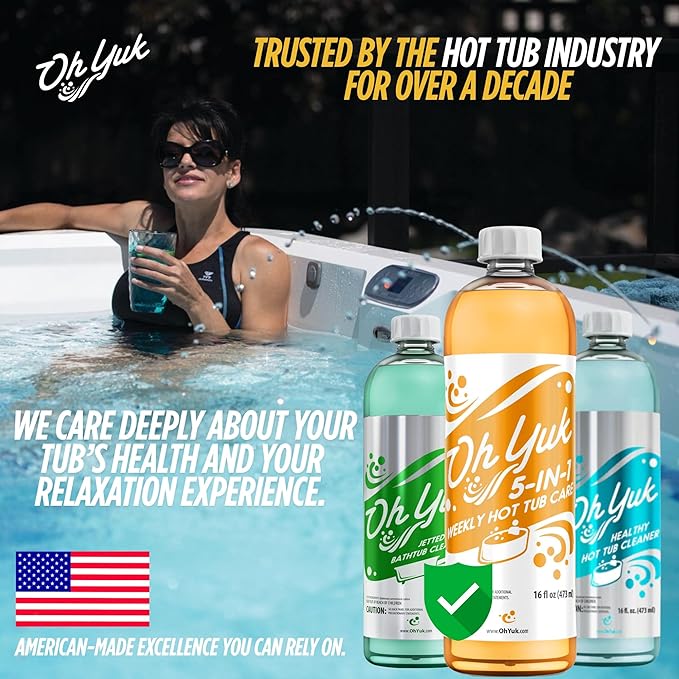 Oh Yuk 5-in-1 Weekly Hot Tub Care – All-in-One Spa Cleaner, Clarifier, Conditioner – Helps Control pH Balance & Combats Buildup – Hot Tub Chemicals for All Types Including Inflatable & Portable –16oz