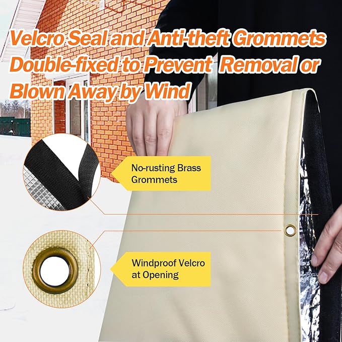 Backflow Preventer Pipe Insulation Cover (5°F) - Irrigation Sprinkler Valve Insulated Pouch - Water Well Pump Cover - Sturdy 5 Layers for Winter Freeze Protection, 60" W x 50" H, Beige