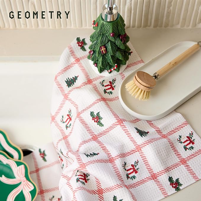 GEOMETRY Christmas Kitchen Towels - Quick Dry Microfiber Cloth Dish Towels for Kitchen Drying - Premium Quick Dry Towel - Tidings