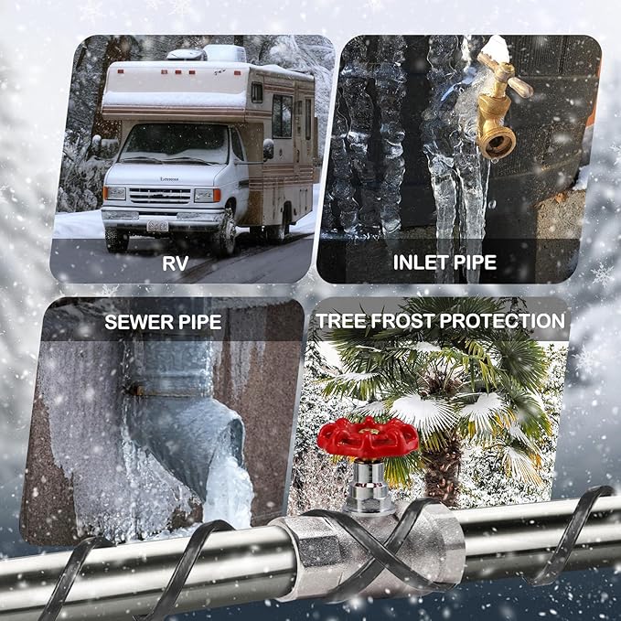 50FT(3FT-200FT)Pipe Heating Cable for Pipe Freeze Protection, Heat Cable for Water Pipes(Metal and Plastic), Pipe Heat Tape Keeps Water Flowing at -40°F 5w/ft, 120V