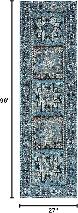 SAFAVIEH Vintage Hamadan Collection Runner Rug - 2'3" x 8', Light Blue & Black, Traditional Oriental Design, Non-Shedding & Easy Care, Ideal for High Traffic Areas in Living Room, Bedroom (VTH213M)