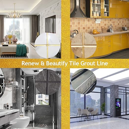 NADAMOO Epoxy Grout Glittering Gold, Dual Tubes Waterproof Tile Grout 19oz 400ml, Restore Tile Grout Line for Shower Bathroom Wet Room Kitchen, Caulk Gun NOT Included