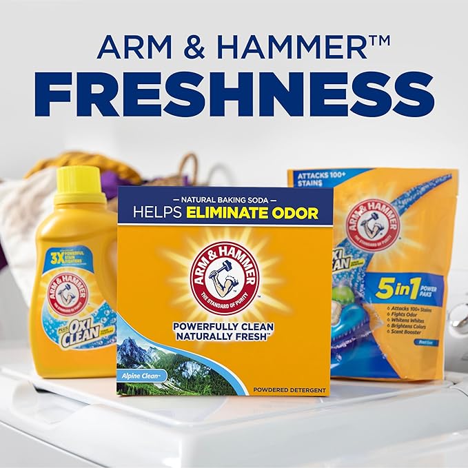 ARM & HAMMER Powder Laundry Detergent,Alpine Clean,9.56 lb,155 Loads,(Pack of 3)