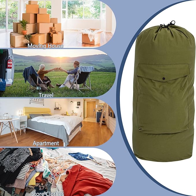 Sanlykate Canvas Backpack Laundry Bag - Extra Large Durable Dirty Clothes 2-3 Days Capacity with Adjustable Shoulder Strap & Front Pocket, for College Dorm, Apartment, Laundromats, Camping Travel