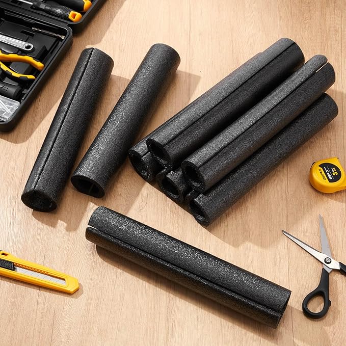 Amylove 8 Pcs 1 Feet Foam Pipe Insulation Foam Tube Insulating Water Pipe Pool Swim Noodles Pre Slit Heat Preservation Pipes Covers for Tubing Outdoor Winter Freeze Protection(Black, 1-1/4 Inch)