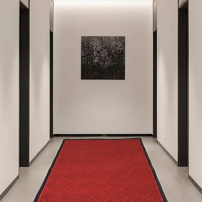 tonchean Front Door Mat, 60" x 36" Heavy Duty Indoor Outdoor Doormat, Non-Slip Door Mat Indoor Entrance, Rubber Backing Low Profile Mat, Commercial Entrance Doormat for Patio Porch, Red