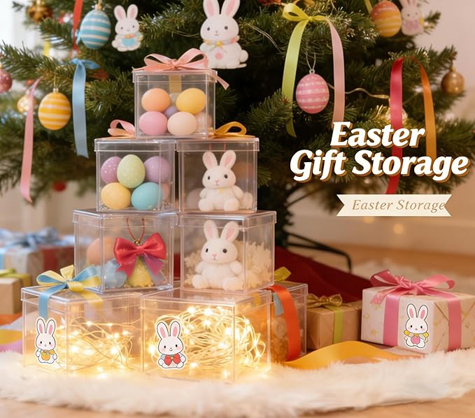 KissYou Acrylic Box with Lid Clear Square Cube Acrylic Boxes for Display Jewelry Storage Contanier Easter Party Decorative Box