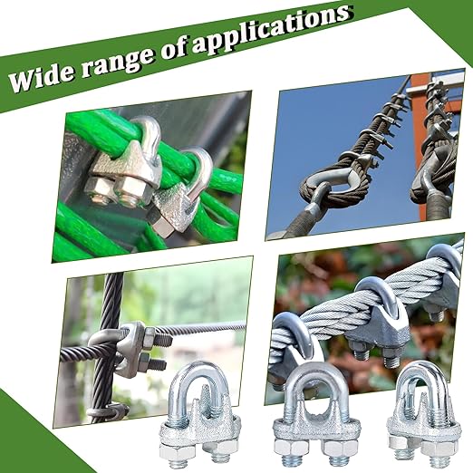 120PCS M6 Galvanized Zinc-Plated Wire Rope Cable Clamp Clips, 1/4" Wire Cable Clamps with U-Bolt Saddle Fasteners for Secure Rigging & Marine Use