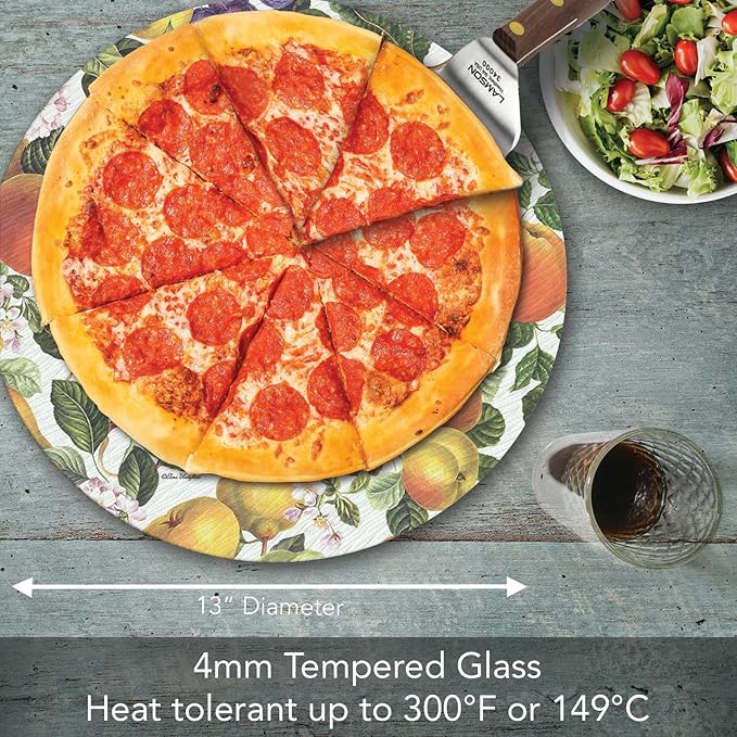 CounterArt Fruit Blossoms 4mm Tempered Glass Lazy Susan Turntable 13" Round Condiment Caddy Cake Plate Pizza Stand