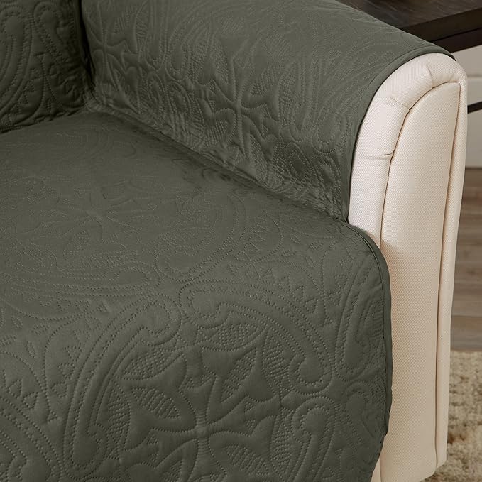 Reversible Chair Cover - Washable Slipcover Furniture Protector with Elastic Straps - Furniture Cover for Dogs, Kids, and Pets - Quilted & Stitched Detail (Chair, Sage Green / Light Gray)