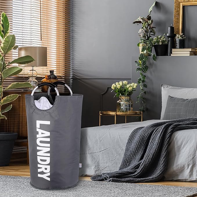 Large Laundry Hamper Bag 95L,Tall Laundry Basket with Handles, Big Dirty Clothes Hamper for Dorm, Laundry Room, Sturdy, Lightweight & Easy Carry Laundry Sorter Bin – Dark Grey