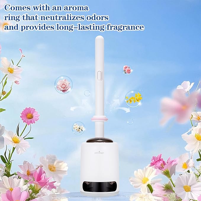 PeiTuShangJin Disposable Toilet Brush, Auto-Ejecting, Includes 24 Enhanced Refills (16 Ocean, 8 Natural), Plus 3 Air-Purifying Scent Rings (Ocean, Rose, Lemon) 360° Dead-Angle-Free Cleaning (1-24)