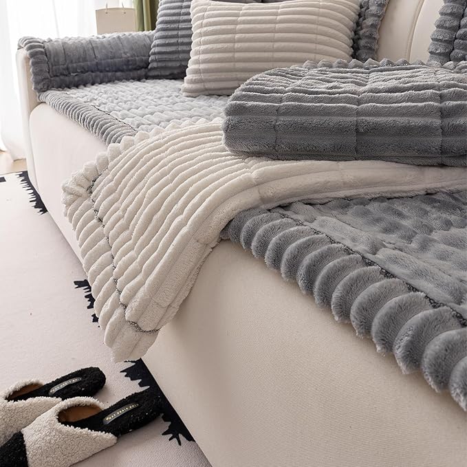 Couch Cover for Dogs Washable,Non Slip Fuzzy Durable Couch Covers for 3 Cushion Sofa Pet Friendly Sofa Cover Dog Thick Soft Slipcovers Protector Couches Mat Bed (Light Grey 27.6 " x 70.9"/70 x 180cm)