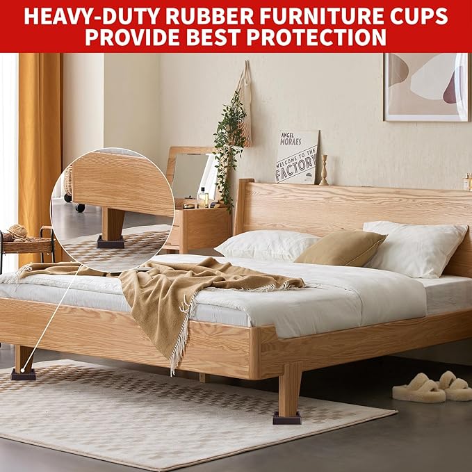 Ezprotekt Non Slip Furniture Pads, 12 Pcs 2" Anti Slip Rubber Caster Cups, Anti Skid Furniture Coasters for Hardwood Floors, No Slide Furniture Gripper, Furniture Stoppers to Prevent Sliding (Brown)