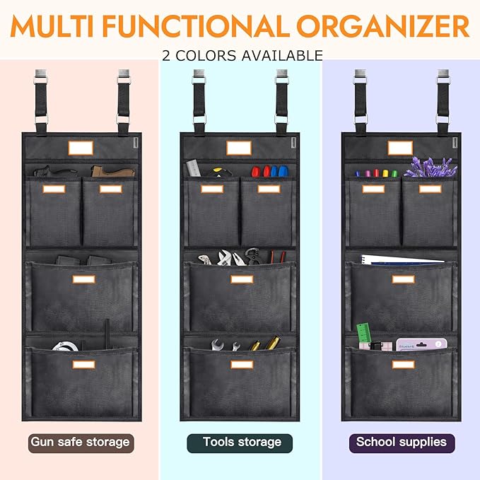 Gun Safe Door Organizer - 4 Large Pockets for Easy Storage | Locker Hanging Organizer for Gun Cabinet, Police Locker, Gym & Closet | Quick Installation, Durable 1680 Oxford Cloth