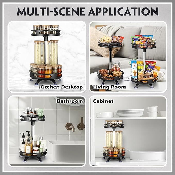 3 Pack Lazy Susan Organizer 2 Tier, 10 Inch Metal Rotating Lazy Susan Turntable Spice Rack for Cabinet, Metal Seasoning Organizer for Pantry Table Kitchen Storage, Compact and Versatile