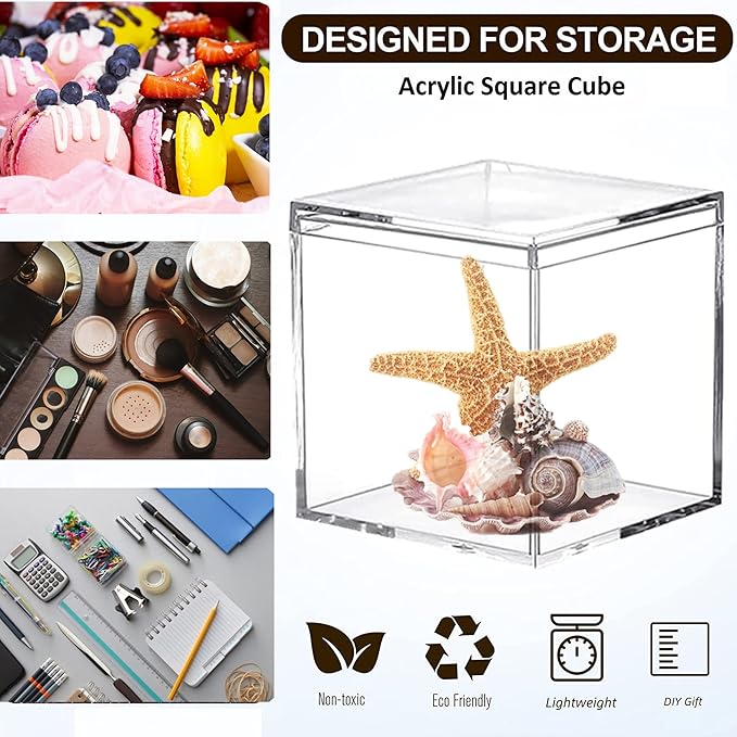 KissYou Acrylic Box with Lid Clear Display Boxes Stackable Storage Bins Plastic Square Cube for Cookie Christmas Candy Cube