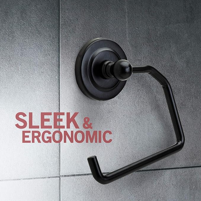 Jack N’ Drill 1 Pack Toilet Paper Holder with Free Wall Mounted Multipurpose Coat Hook for Towels, Bathroom Accessories and Decor, Classy and Modern Black Finish for All Bathroom Styles