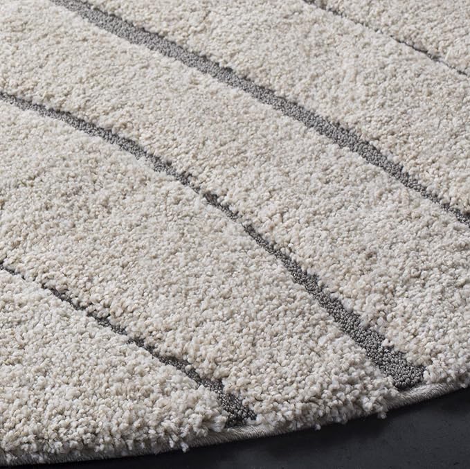 SAFAVIEH Florida Shag Collection Area Rug - 6'7" Round, Cream & Grey, Non-Shedding & Easy Care, 1.2-inch Thick Ideal for High Traffic Areas in Living Room, Bedroom (SG472-1180)