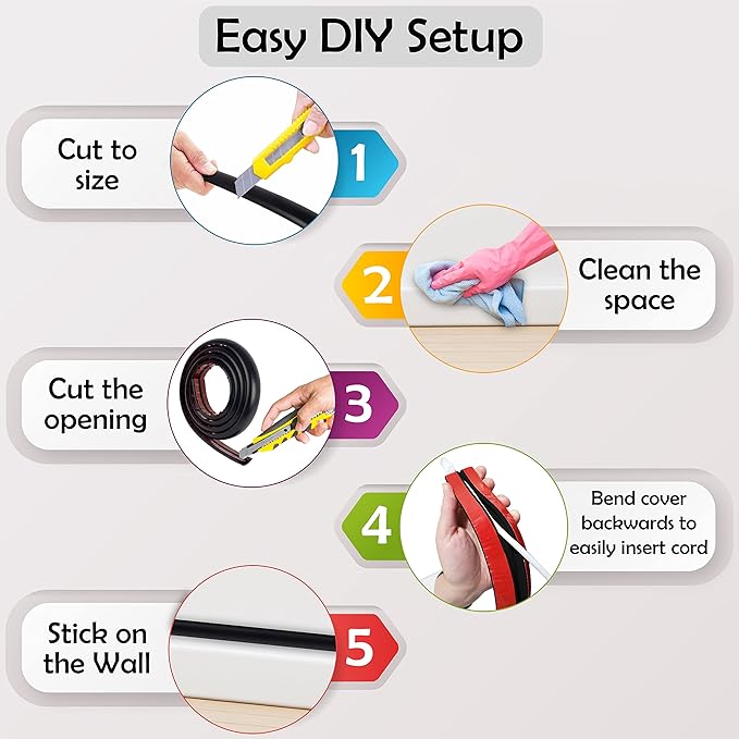 Rubber Bond TV Cord Hider Cable Protector - Strong Self Adhesive Wall Cord Cover Cable Hider - Low Profile Cable Management Wall Cord Concealer Cable Raceway