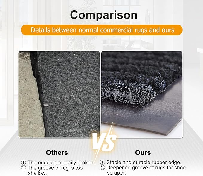 3' x 5' High Traffic Guard Doormat, Commercial Grade Door Floor Mat Striped Brush Step Entrance Mat with Rubber Backing, Low Profile Commercial Rugs for Entryway, Easy to Clean(Jet Black)