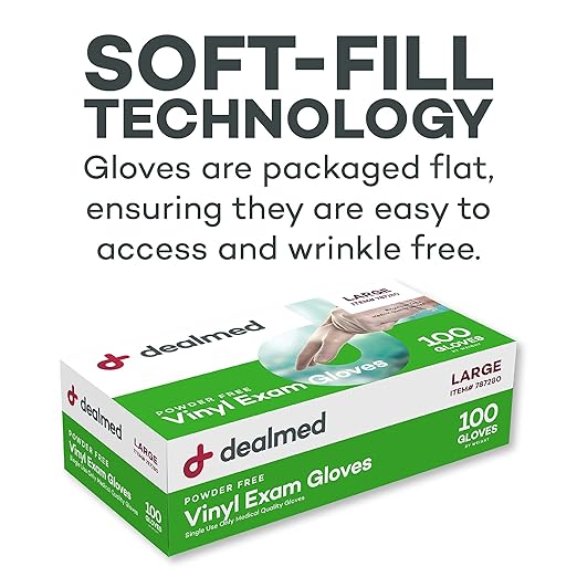 Dealmed Vinyl Exam Gloves 1000 ct. Extra Large Medical, Disposable, Latex Free Gloves for First Aid Kit and Medical Facilities