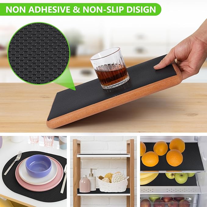 Black Shelf Liners for Kitchen Cabinets Non Adhesive Drawer Liner for Bathroom Waterproof Refrigerator Liners for Shelves Fridge Plastic Mats Cabinet Cupboard Liner 23.6 x 393.7 Inches