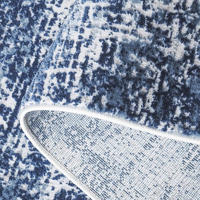 SAFAVIEH Amelia Collection Area Rug - 6'7" Square, Ivory & Dark Blue, Modern Abstract Design, Non-Shedding & Easy Care, Ideal for High Traffic Areas in Living Room, Bedroom, Dining (ALA700M-7SQ)