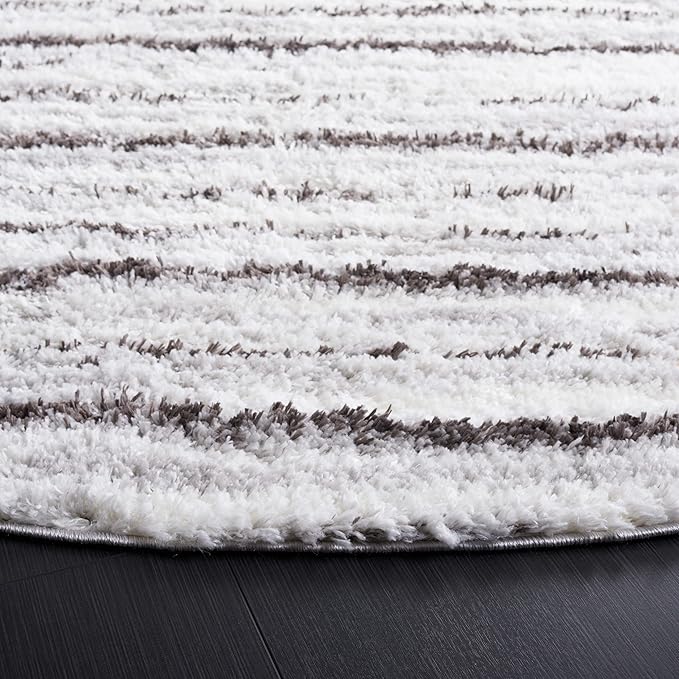 SAFAVIEH Berber Shag Collection Area Rug - 7' Round, Grey & Dark Grey, Stripe Design, Non-Shedding & Easy Care, 1.25-inch Thick Ideal for High Traffic Areas in Living Room, Bedroom (BER565F)