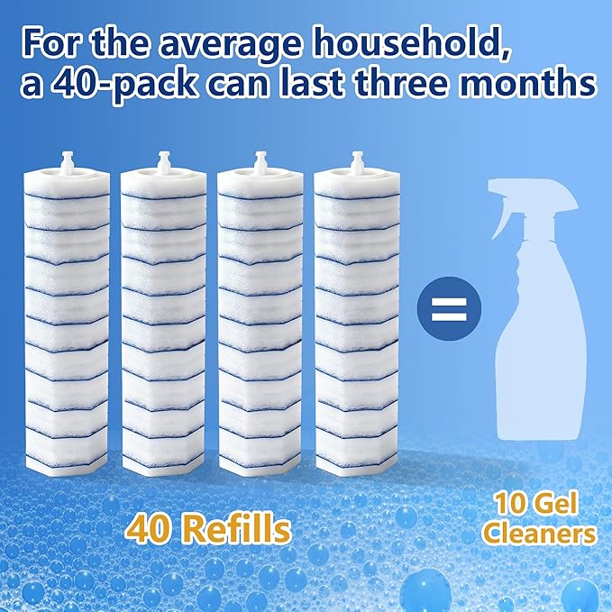 40 Count Toilet Wand Refills for Clorox, Disposable Toilet Brush Head with Rich Foaming, Extra Thick Triple-layer Refills, Strong Cleaning & Scrubbing Power, Disposable Toilet Cleaning System